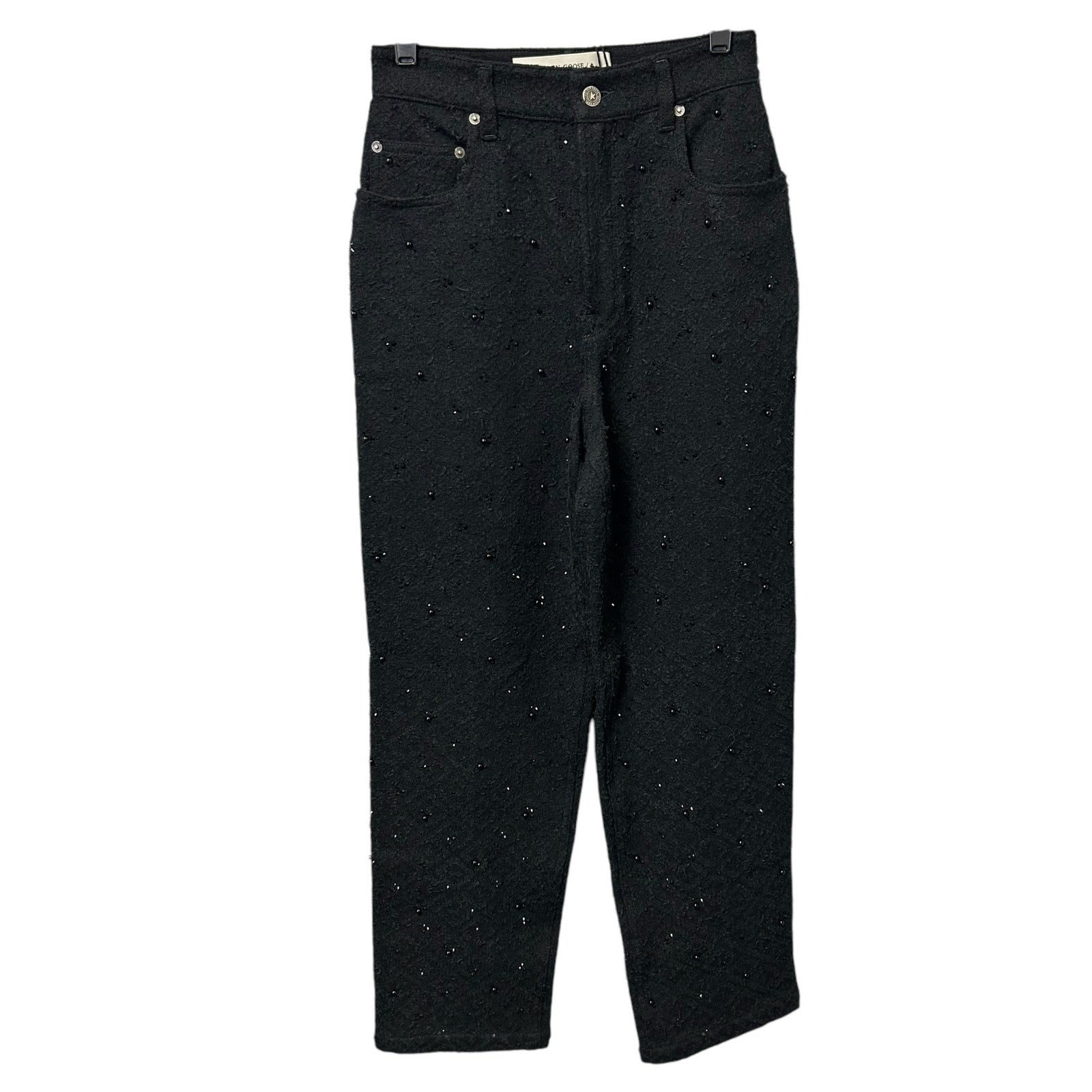 NWT Golden Goose Black Journey Kim Embellished Straight-Leg Jeans Womens 25