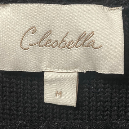 Cleobella Blair Sweater Black Cream Striped Ruffle Accent Crewneck Size Medium