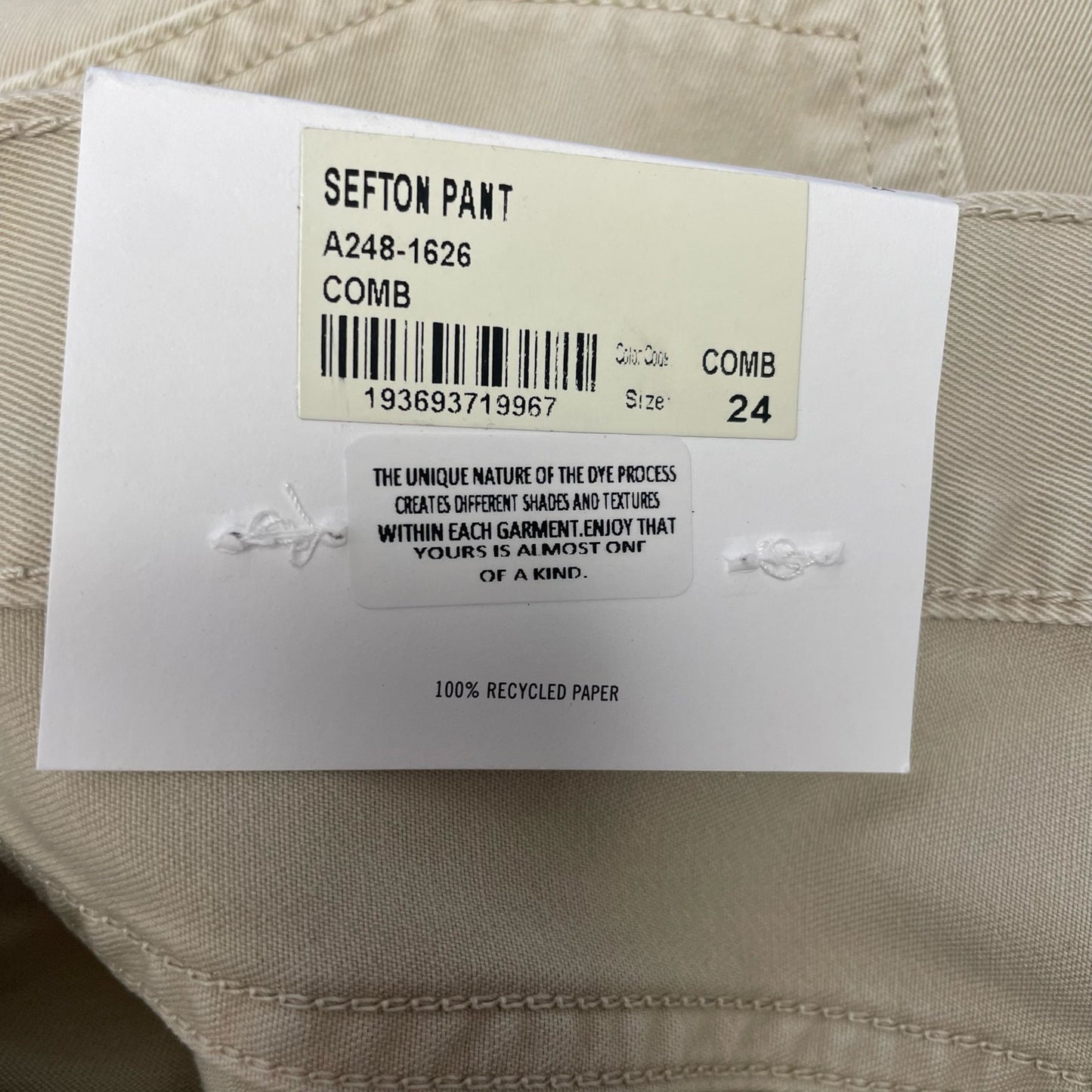 NWT AGOLDE Sefton Pant in Comb Cream Pure Cotton Womens Size 24