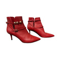 Valentino Garavani Red Leather Rockstud Buckle Accents Boots Size 39 / US 9