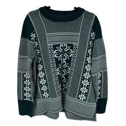 Tuckernuck Davos Green White 100% Wool Olsen Pullover Crewneck Sweater Womens XL