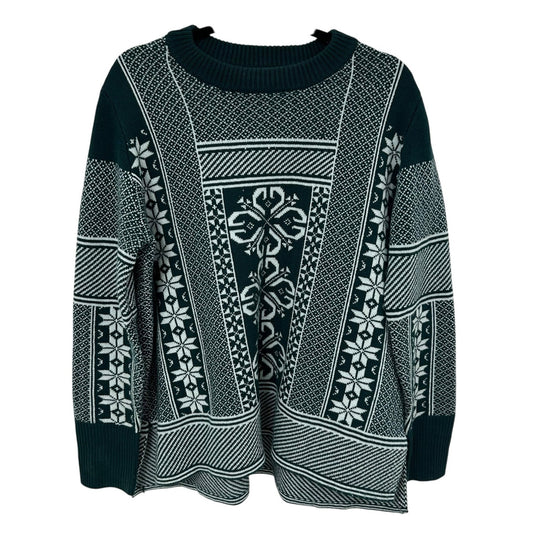 Tuckernuck Davos Green White 100% Wool Olsen Pullover Crewneck Sweater Womens XL