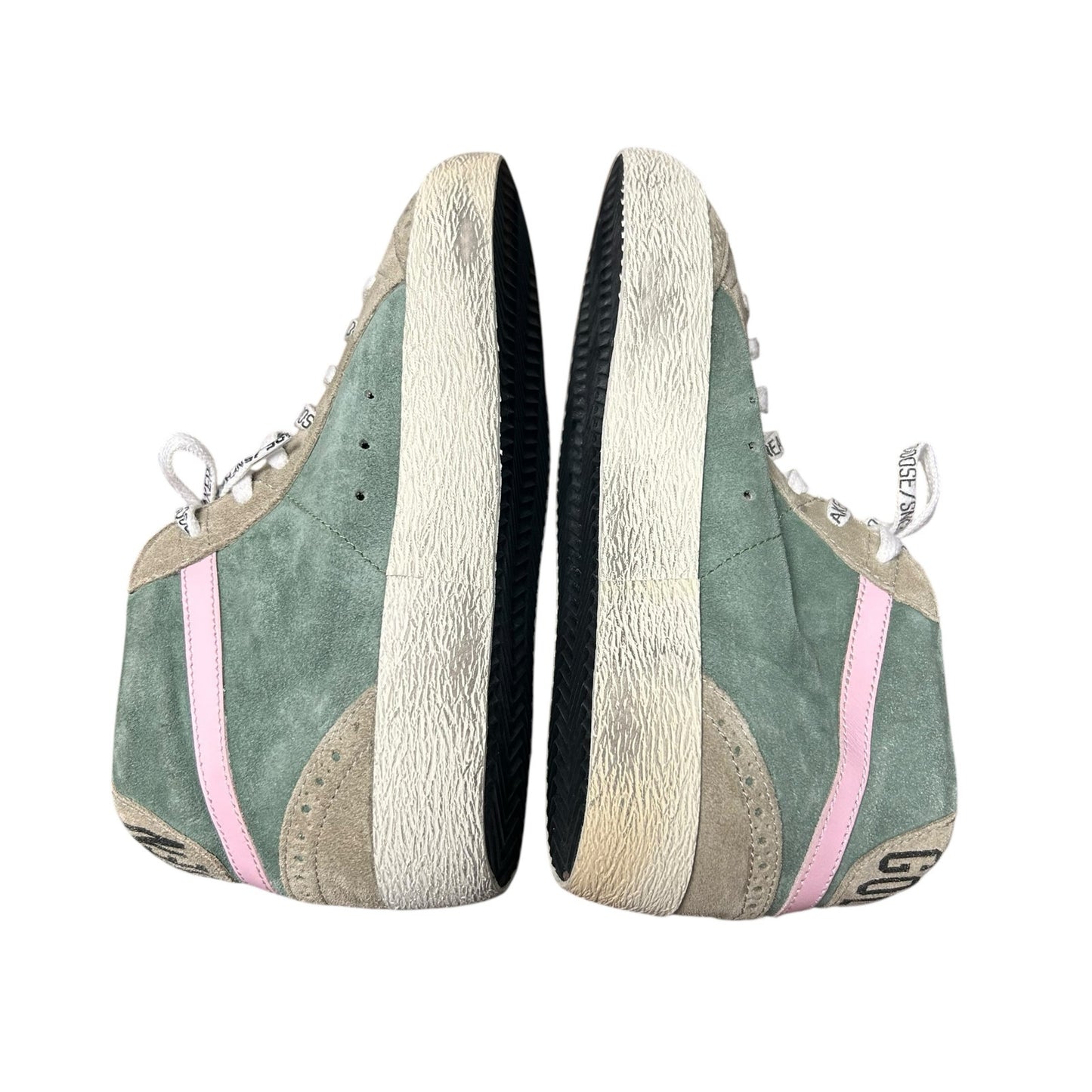 Golden Goose Mid Star Green Tan Suede Blue Star Lace Up Sneakers Womens 39 / 9