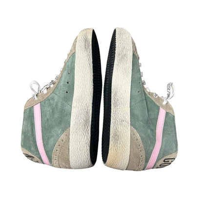 Golden Goose Mid Star Green Tan Suede Blue Star Lace Up Sneakers Womens 39 / 9