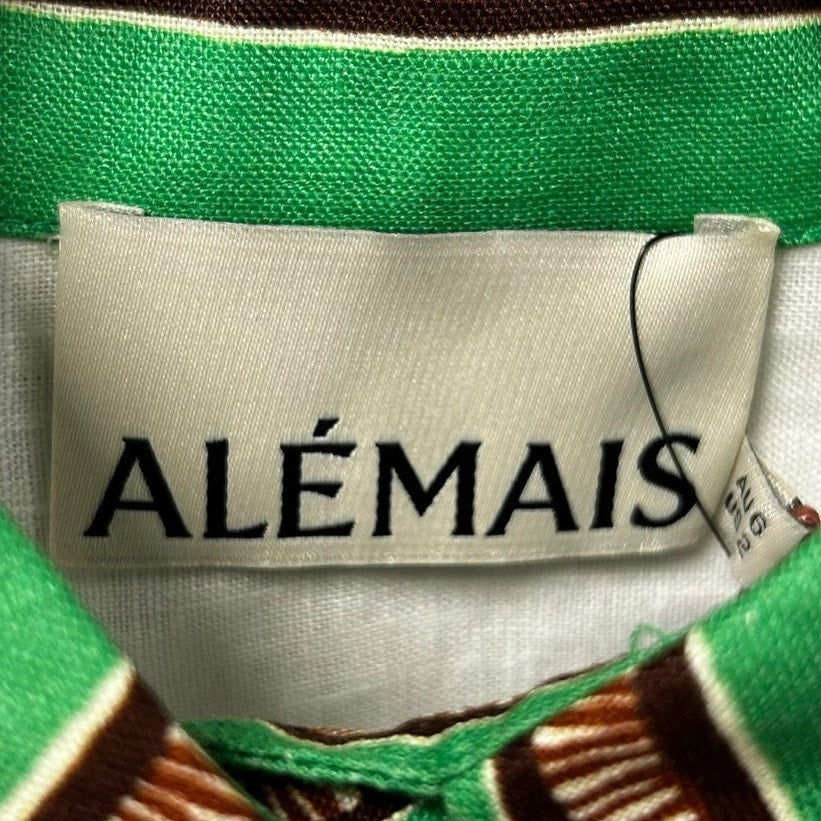 NWT Alemais Ivory Green Wanda Embroidered Cropped Shirt Womens US 2