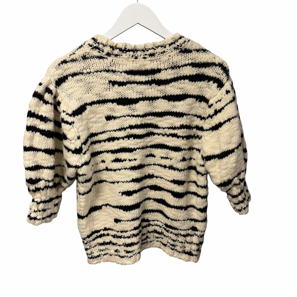 Ulla Johnson Hana Pullover Sweater Cream Black Zebra Print Puff Sleeves Medium