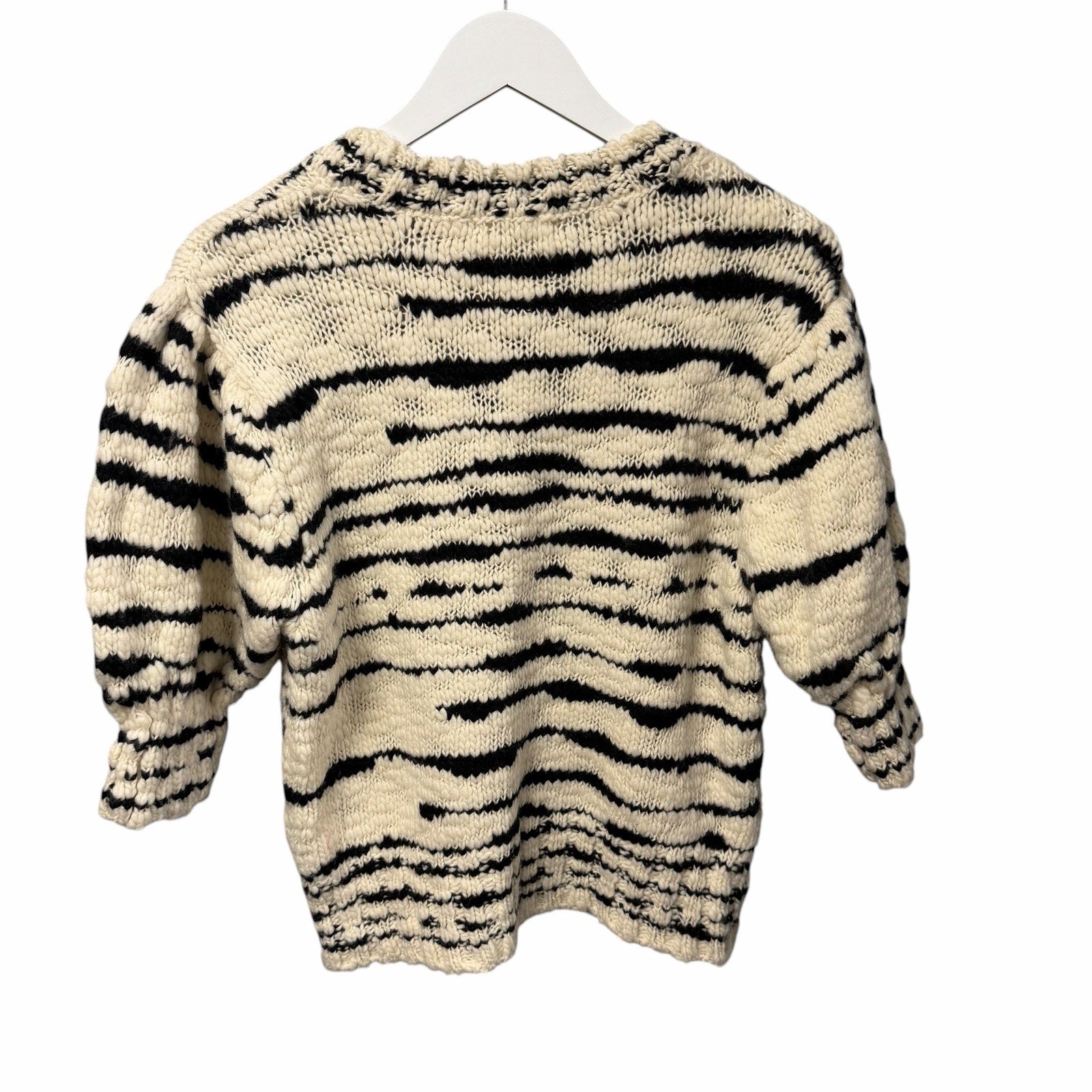 Ulla Johnson Hana Pullover Sweater Cream Black Zebra Print Puff Sleeves Medium