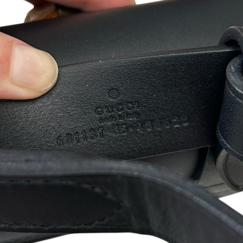 Gucci Black Leather Mini Bamboo Twist Lock 1974 Horse Bit Adjustable Belt Bag