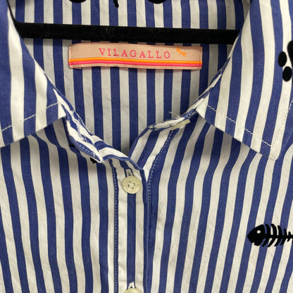 Vilagallo Nina Stripe Floc Shirt Pure Cotton Button Front Womens 42 / US Large