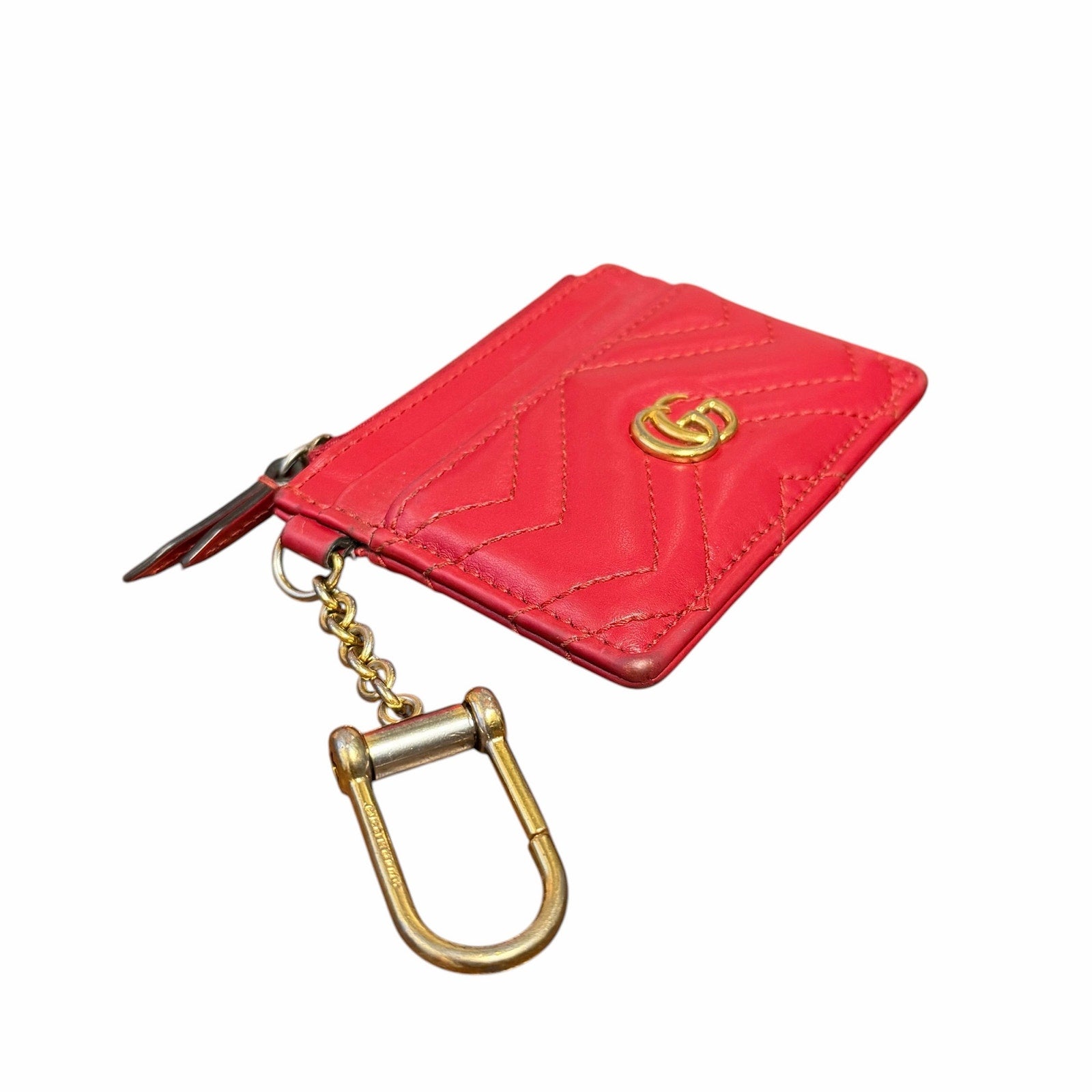 Gucci GG Marmont Coin Card Holder Keychain Wallet Red Leather AS IS