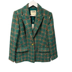 NWT L'Agence Gweny Relaxed Blazer Jacket Green Windowpane Tweed Womens 2