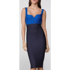 NWT Herve Leger Paris Dark Navy Cobalt Blue Color Block Bandage Dress Size Small