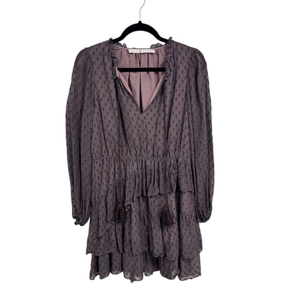 Marie Oliver Purple Long Sleeve V Neck Hanging Tassels Silk Charley Dress Small