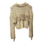 NWT Simkhai Sand Tan Virginia Fringe Trim Chunky Knit Cardigan Womens Medium