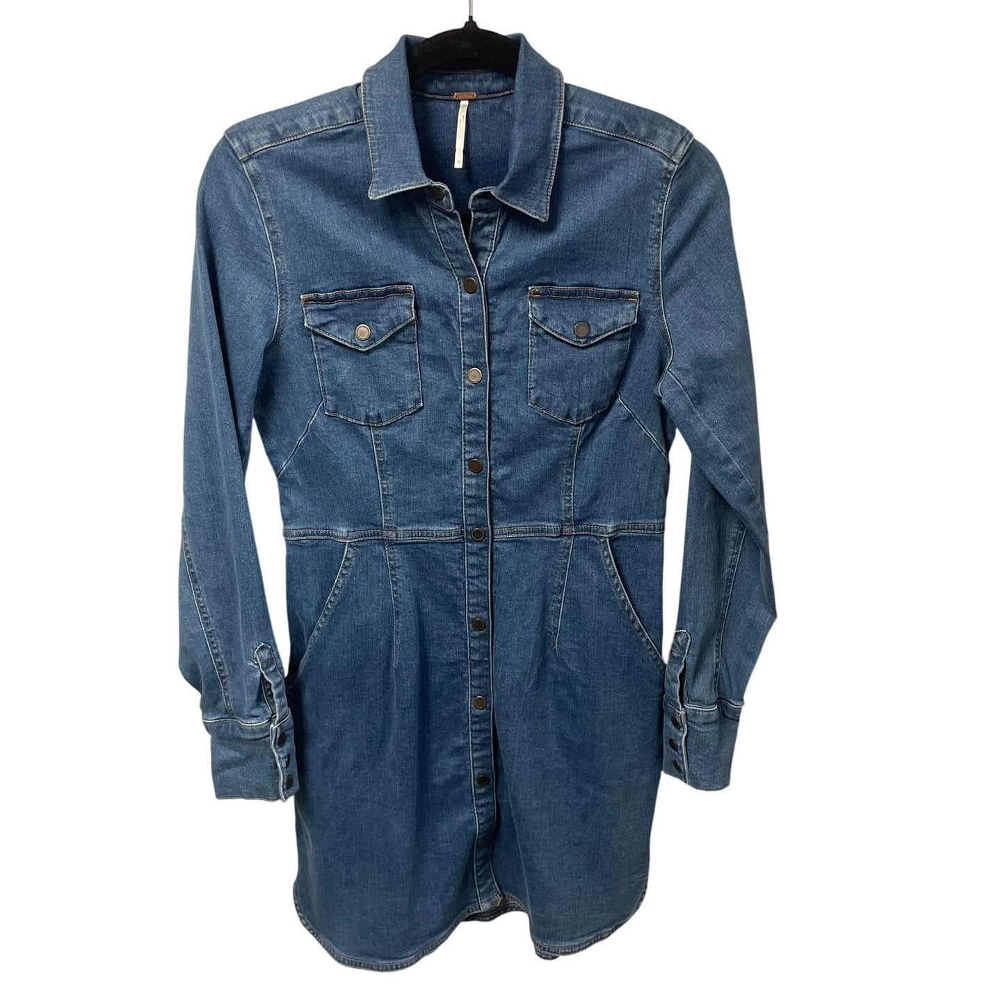 Free People Dynomite Medium Wash Long Sleeve Denim Dress Womens Medium
