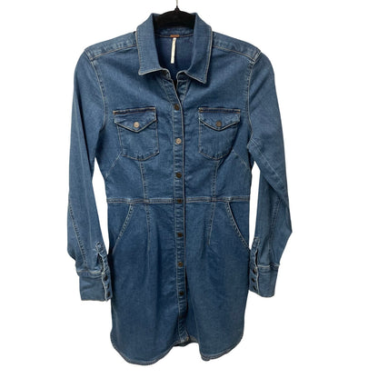 Free People Dynomite Medium Wash Long Sleeve Denim Dress Womens Medium