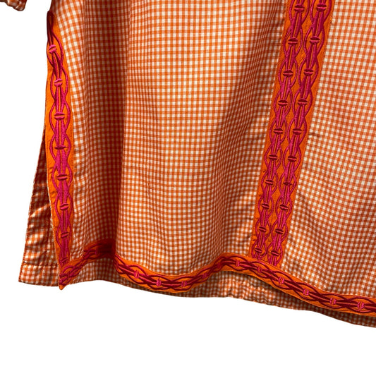 Gretchen Scott Orange White Gingham Pink Floral Embroidered Tunic Goddess / XXL