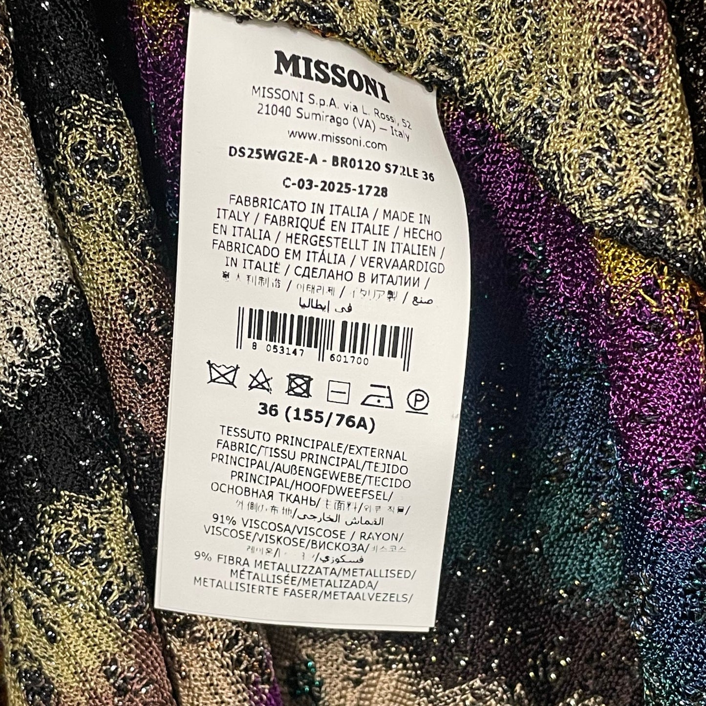 NWT Missoni Stripe Twist Front Raschel Mesh Maxi Dress Multicolor IT 36 / US 0