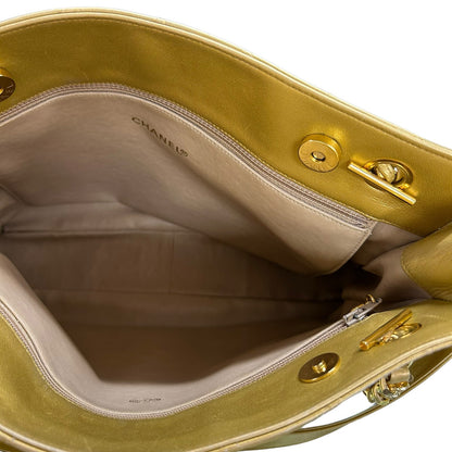 Chanel Gold Coco Ball Matelassé Chain Leather Shoulder Tote Bag