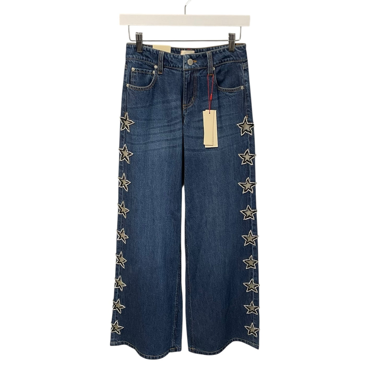 NWT Alice + Olivia Amazing Low Rise Baggy Jean Dark Rinse Star Embellished 24