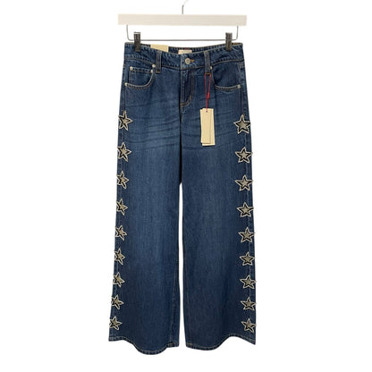 NWT Alice + Olivia Amazing Low Rise Baggy Jean Dark Rinse Star Embellished 24