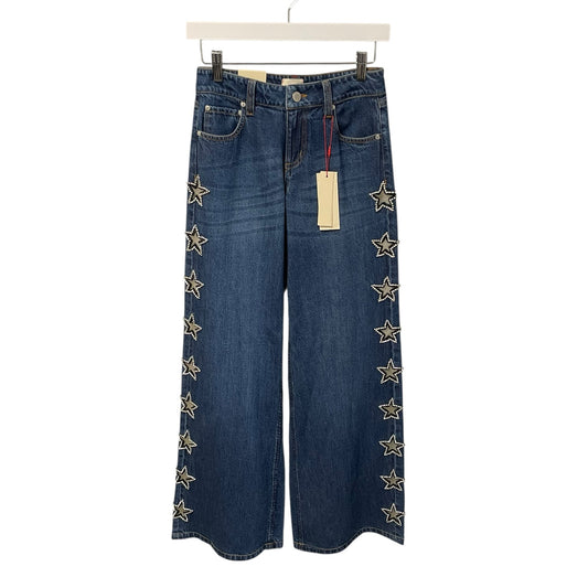 NWT Alice + Olivia Amazing Low Rise Baggy Jean Dark Rinse Star Embellished 24