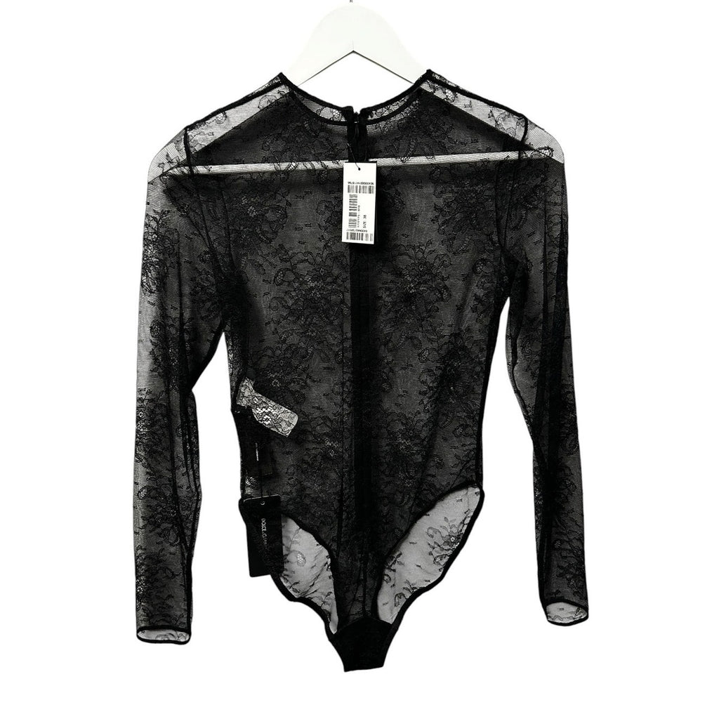 NWT Dolce & Gabbana Black Chantilly Lace Long Sleeve Bodysuit Womens 38 / US 2