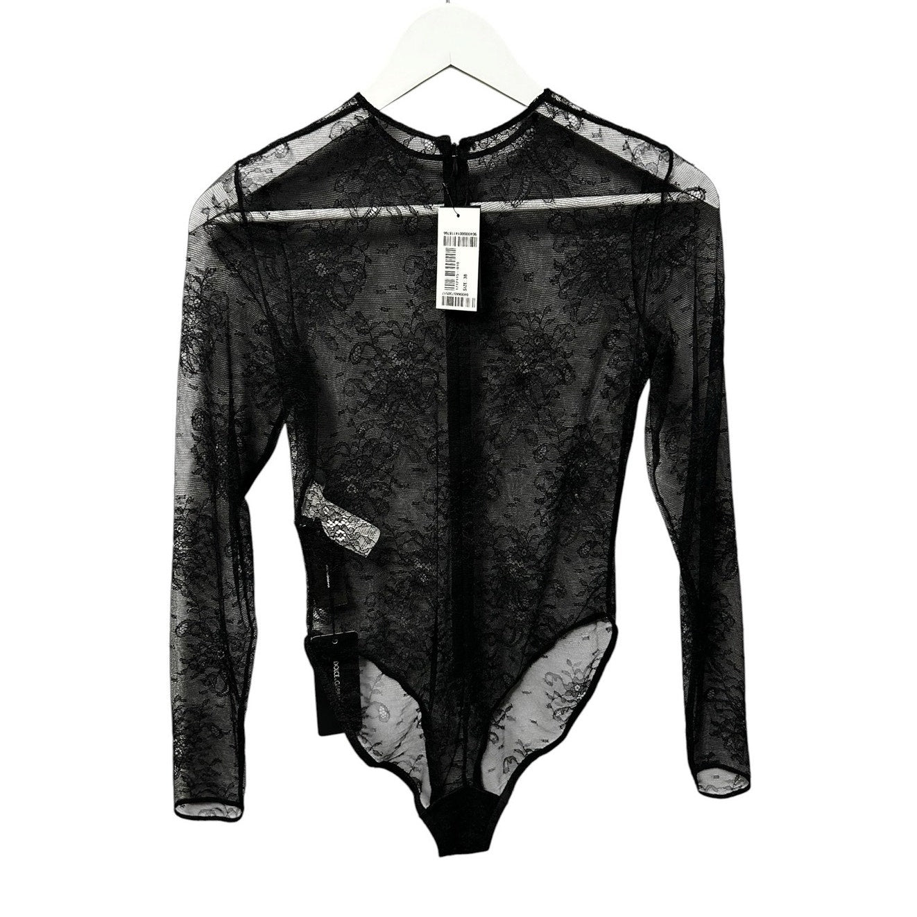 NWT Dolce & Gabbana Black Chantilly Lace Long Sleeve Bodysuit Womens 38 / US 2