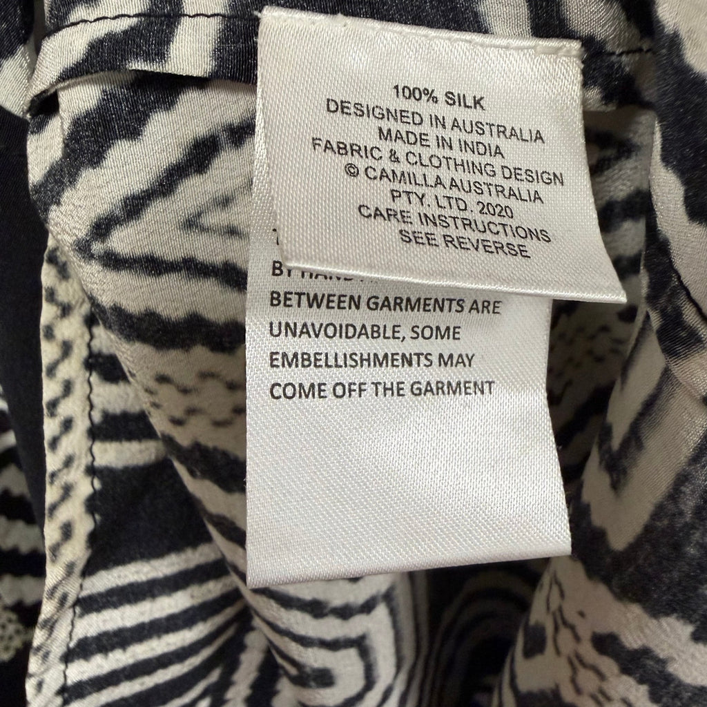 NWT Camilla Pure Silk Double Breasted Soft Jacket Black White Zebra Print Small