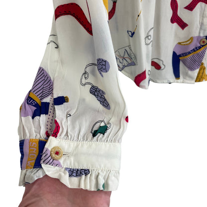 Anthropologie Maeve Snow Day Ski Winter Theme Print Button Up Top Womens Size 6