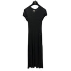 Chanel Black Wool Silk Blend Ribbed Knit Short Sleeve Maxi Dress Womens 36 / 00