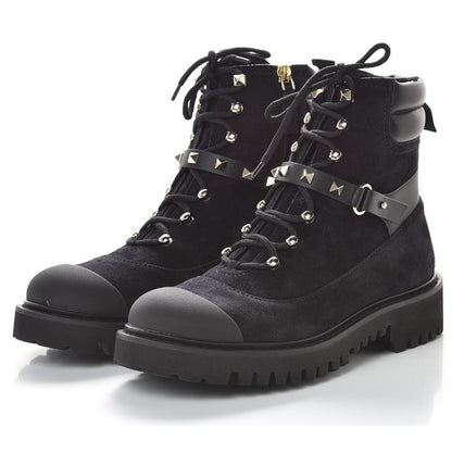Valentino Garavani Suede Rockstud Cap Toe Combat Boots Black Gold 39.5 / US 9.5