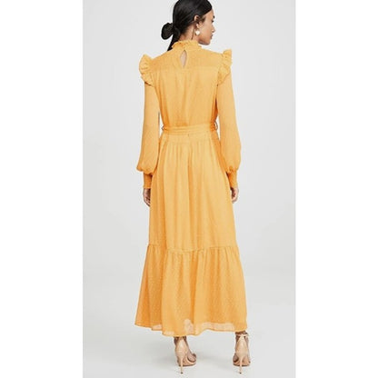 NWT English Factory Yellow Long Sleeve Swiss Dot Smocked Maxi Dress Size Small