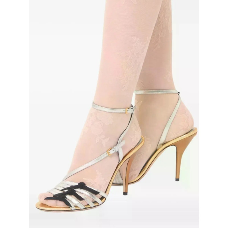 Valentino Garavani Gold Silver Black Nodine 100mm Sandals Womens 39 / US 9