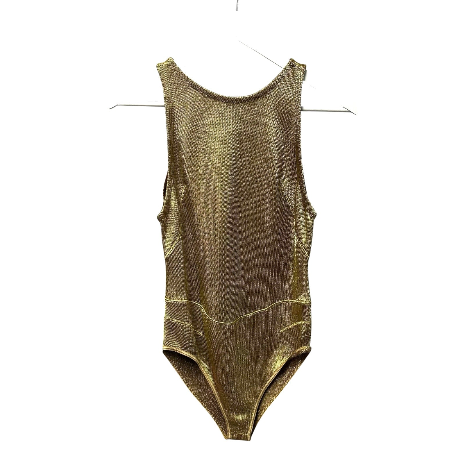 NWT Alaia Gold Metallic Knitted Pull On Sleeveless Bodysuit Womens 38 / US 6