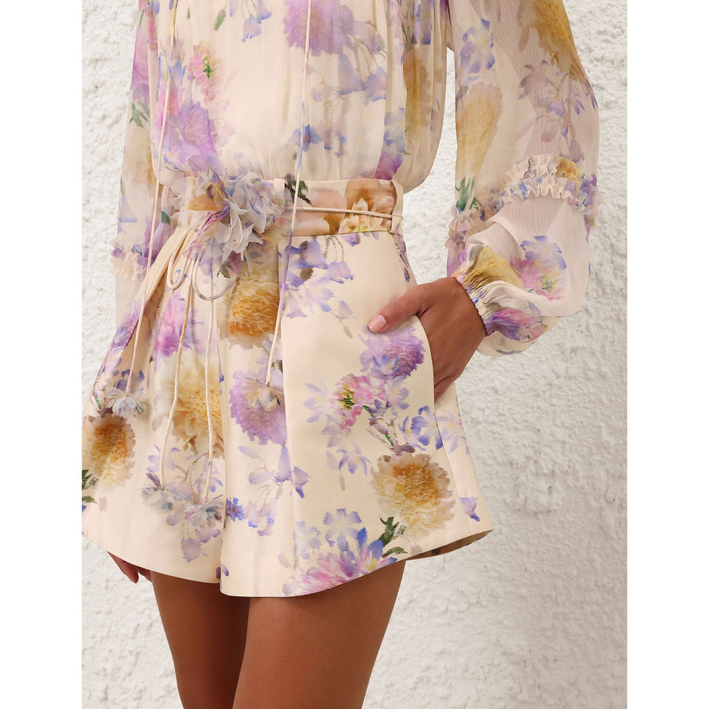 NWT Zimmermann Cream Dahlia Luna High Rise Tuck Belted Short Womens US 4