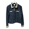Vintage St. John Sport Cream Gold Contrast Trim Zip Up Denim Jacket Womens Large