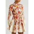 Zimmermann Wonderland Belted Floral Print Linen Mini Dress Size AU 0 / US 4