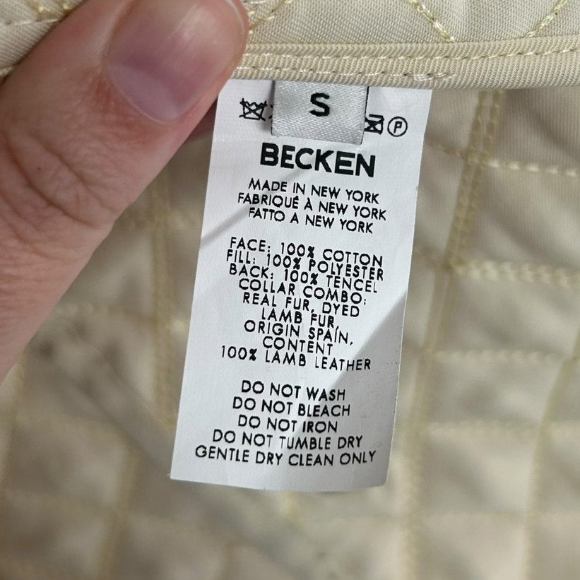Becken Tan Cream Quilted Button Up Lamb Fur & Lamb Leather Coat Womens Small