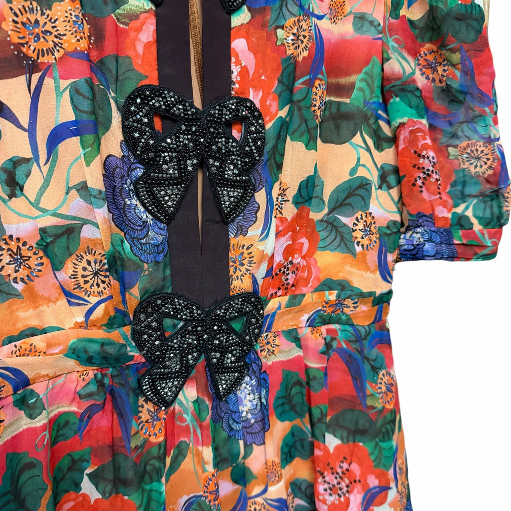 Saloni Jamie Short Dress Multi Dianthus Floral Black Bows Size 4 Romantic Fem