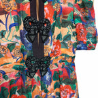 Saloni Jamie Short Dress Multi Dianthus Floral Black Bows Size 4 Romantic Fem