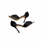 Manolo Blahnik Black Satin Jeweled Sedaraby Heels Crystal Buckle Size 38 / US 8