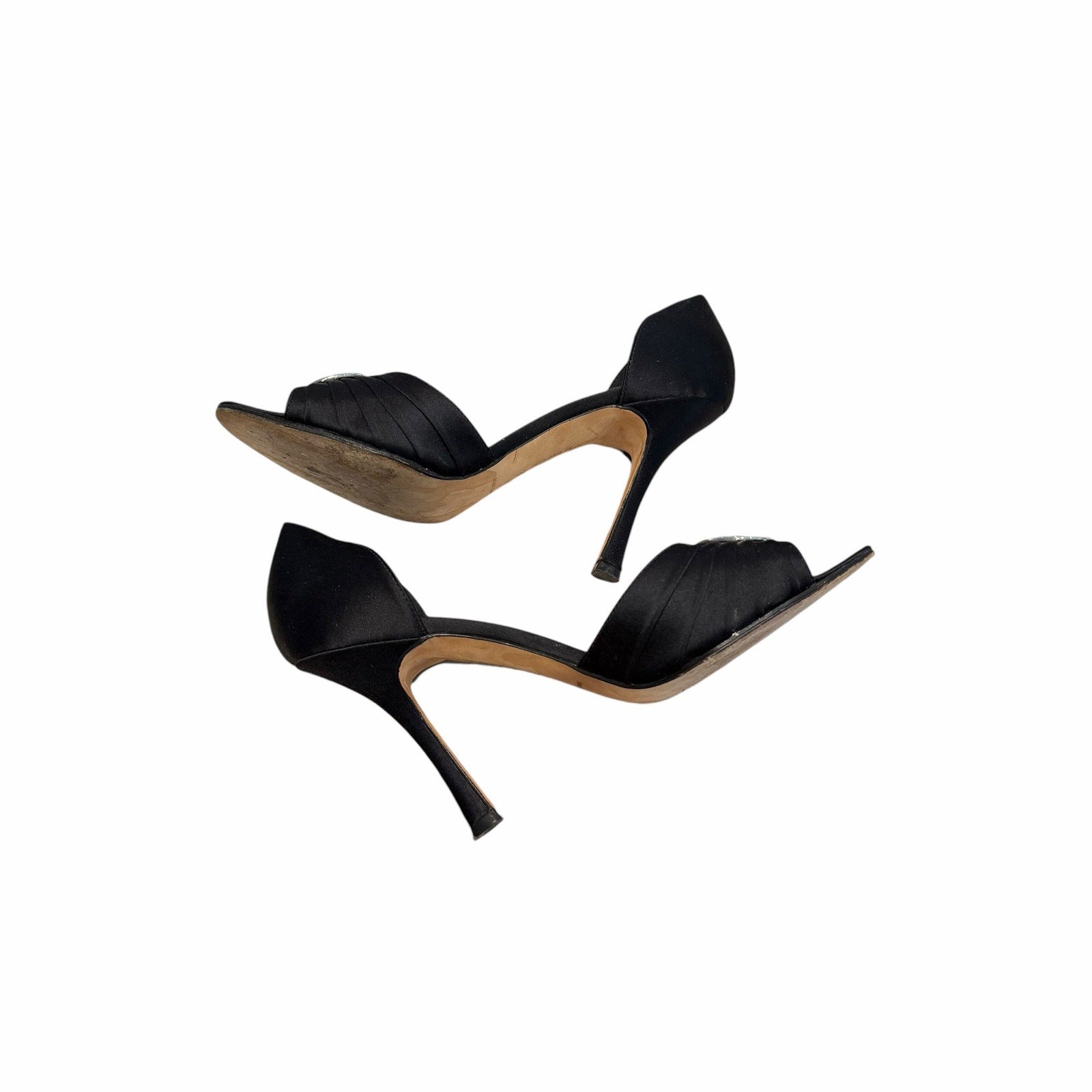 Manolo Blahnik Black Satin Jeweled Sedaraby Heels Crystal Buckle Size 38 / US 8