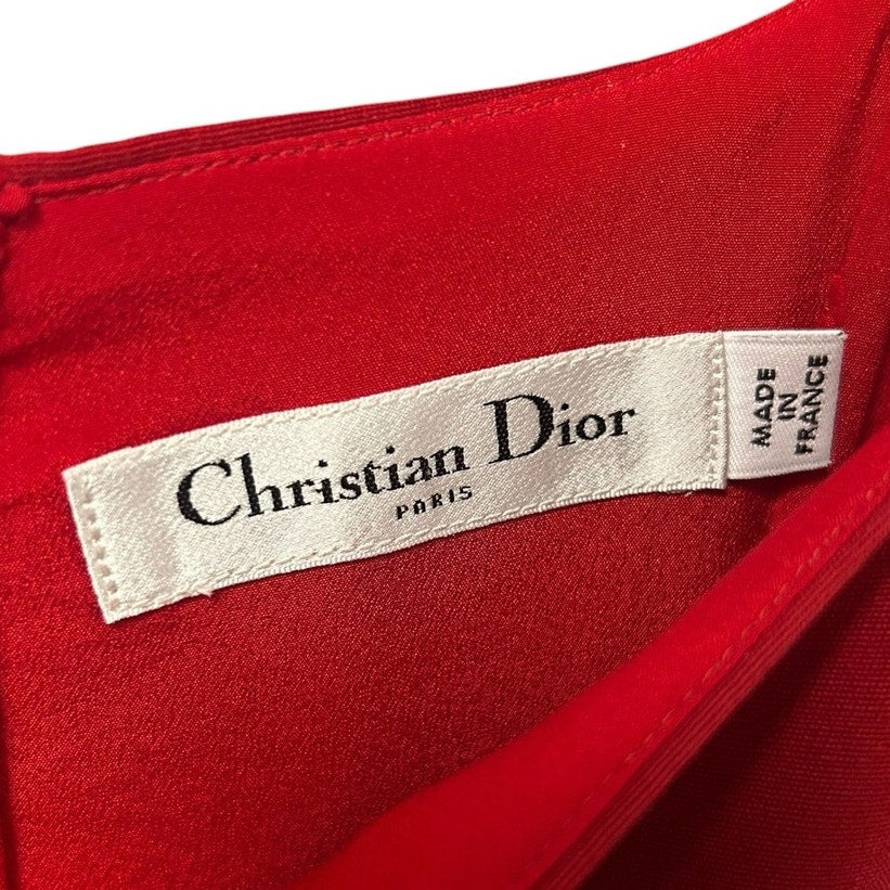 Christian Dior Paris Red Belted A Line Flare Sleeveless Midi Dress Womens US 2