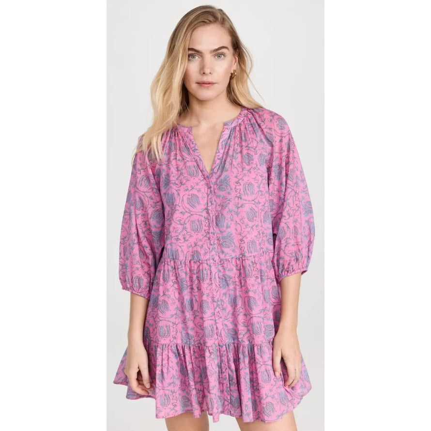 Apiece Apart Mini Mitte Dress Sunfaded Floral Pink Blue Organic Cotton Small