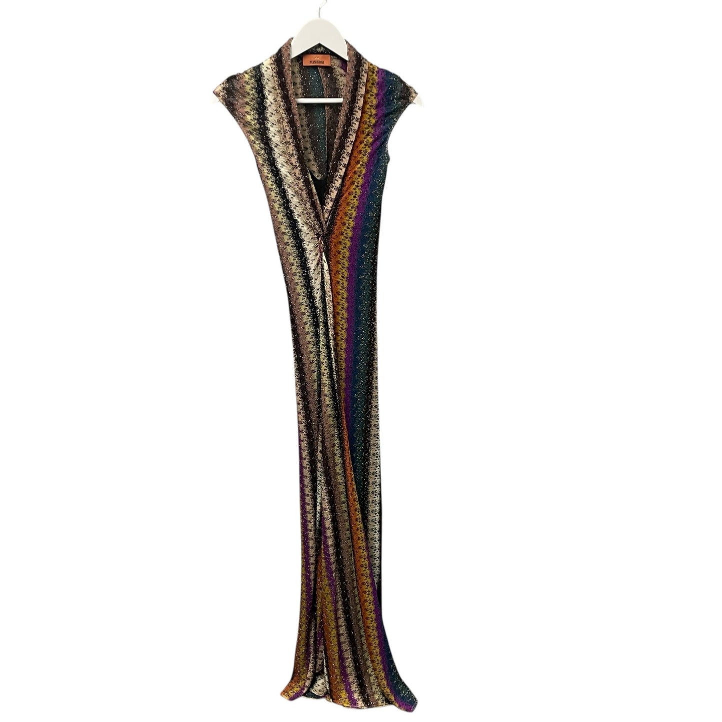 NWT Missoni Stripe Twist Front Raschel Mesh Maxi Dress Multicolor IT 36 / US 0