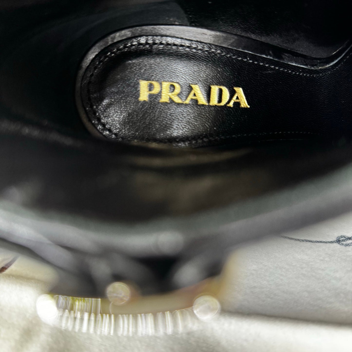 NEW Prada Black Leather Round Toe Platform Ankle Boots Womens 7.5