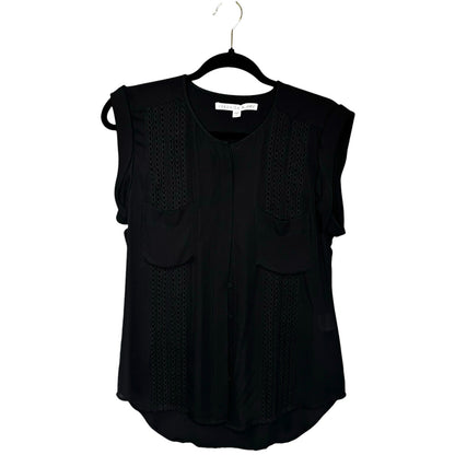 Veronica Beard Black Sleeveless Lace Inset Silk Button Up Top Womens 6