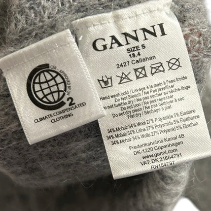 NWT Ganni Gray Mohair Wool Blend Callahan Knit Pullover Hoodie Womens Small