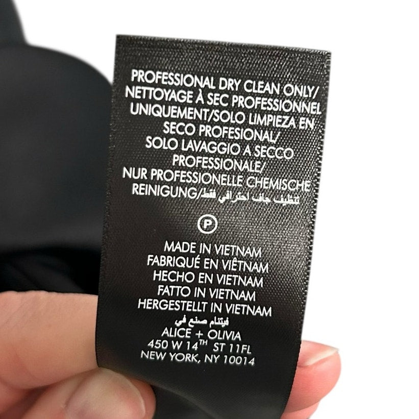 NWT Alice + Olivia Black White Morgan Babydoll Bow Detail Mini Dress Womens 4